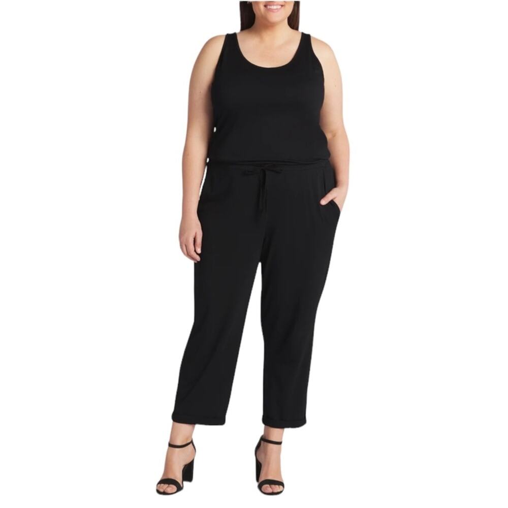 MICHAEL STARS Black Theo Tie Waist Scoop Tank Jumpsuit 3X Plus Cropped NWT